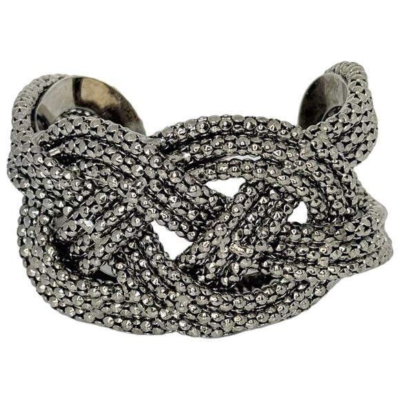 Gunmetal Wide Cuff Bracelet 7” Love Knot Ball Chain Gorpcore Braided Twist - Picture 2 of 10